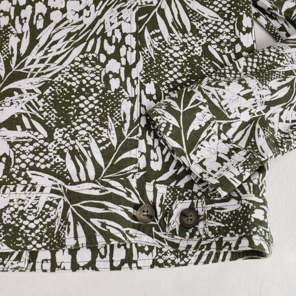 Tahari Linen Blend Button Up Jacket Womens Medium Green Leaf Print Lightweight - Picture 5 of 8
